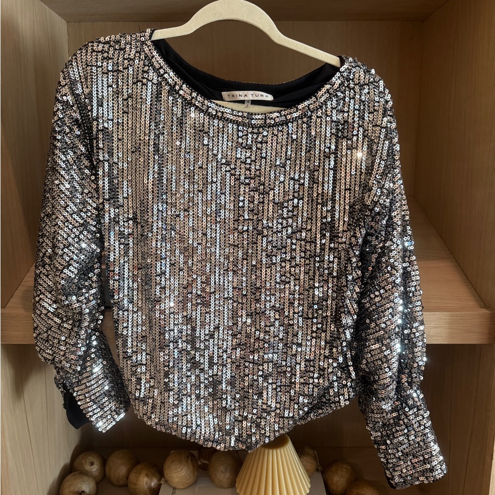 Trina Turk Shimmering Silver Sequin Top